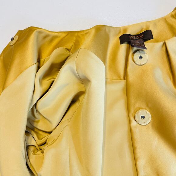 Victor Alfaro Antique Gold Satin Fitted Elegant Formal Evening Jacket Sz 6 NWT - Picture 10 of 12